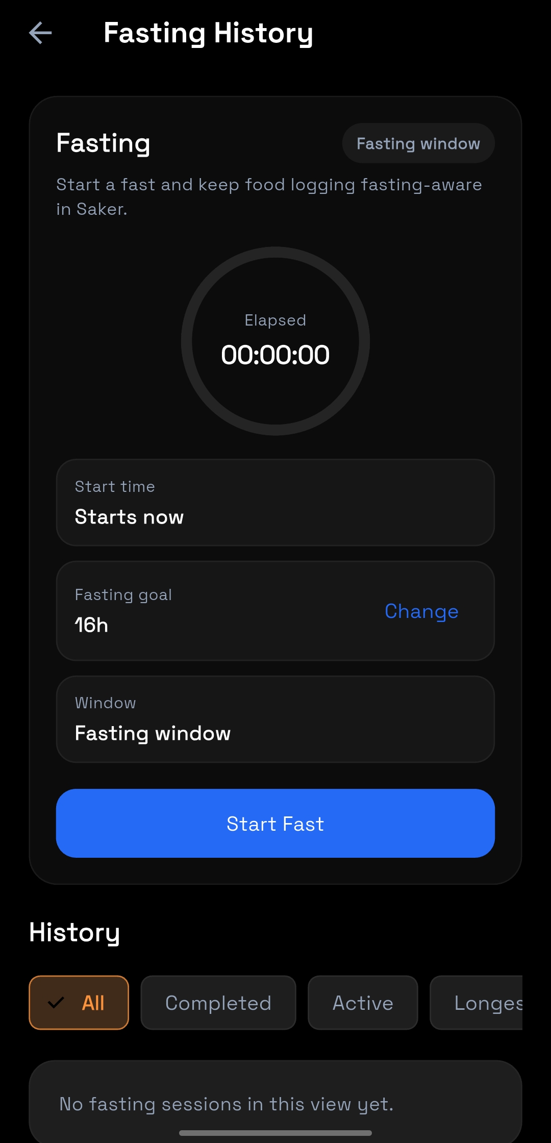 Saker fasting history screen